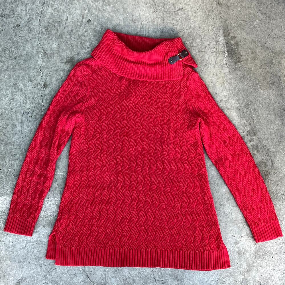 Charter Club Red Knit Pullover‎ Sweater,Cowl Neck,Side slits,Cotton blend Size M